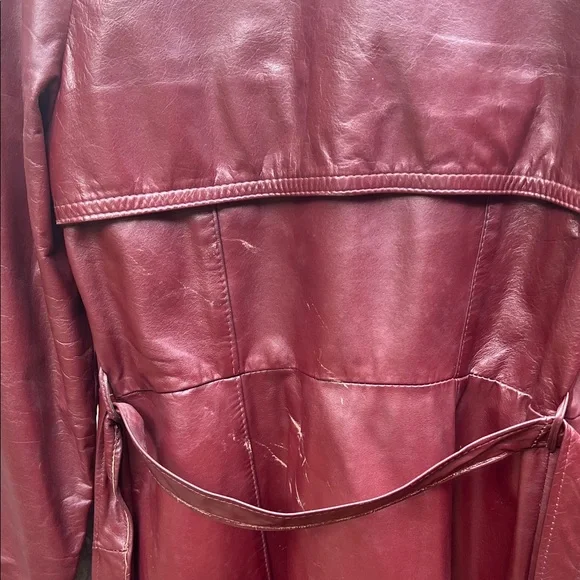 Vintage 1970s leather Maroon Belted Trench Coat - Picture 9 of 9